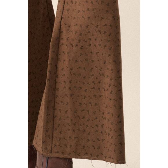 Promesa Chocolate Size Medium Floral Twill Cropped High-Waist Flare Pants - Picture 2 of 6